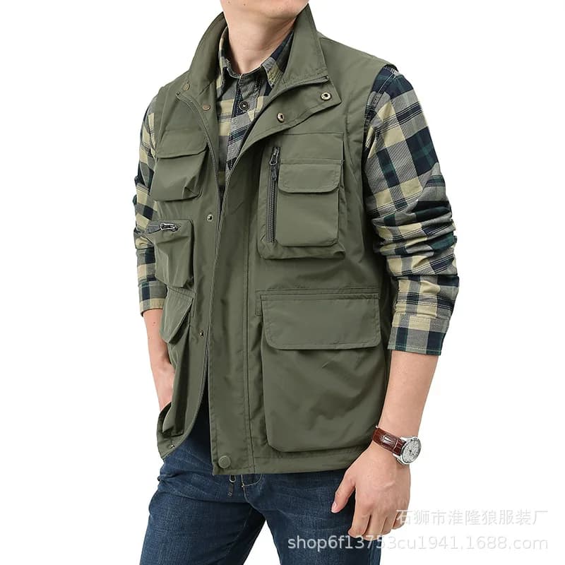 Veste de pêche respirante avec poches zippées - Veste de travail d'été pour activités extérieures homme