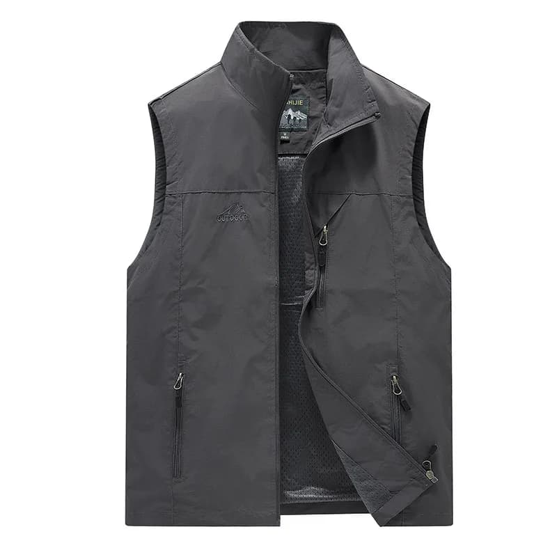 Gilet pêche casual homme printemps - Gilet loisirs outdoor solide - Veste décontractée jeune et d'âge moyen