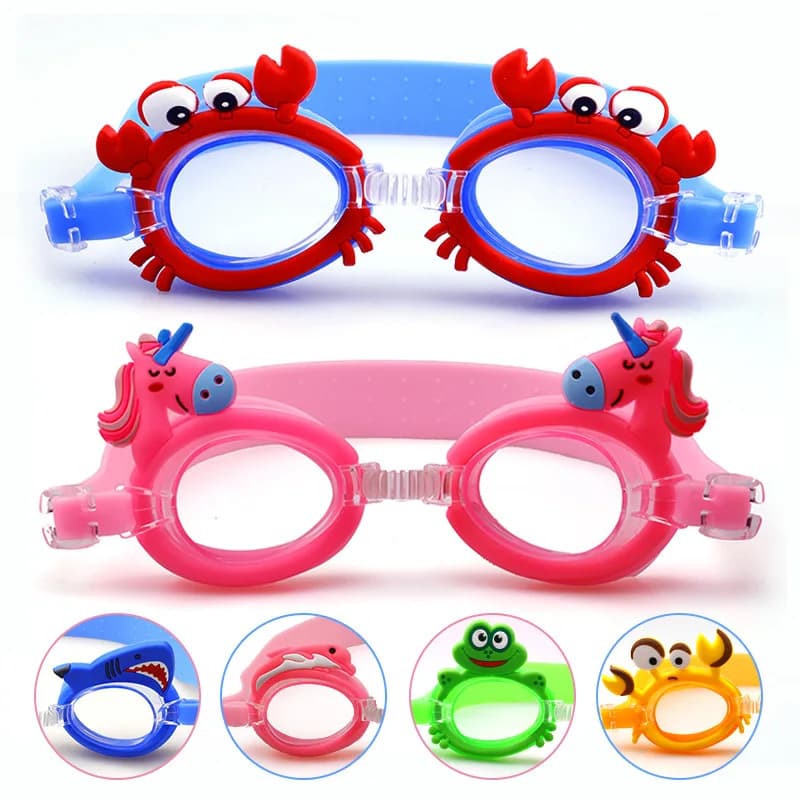 Lunettes de natation bébé anti-buée étanches avec miroir et motifs cartoon pour apprentissage