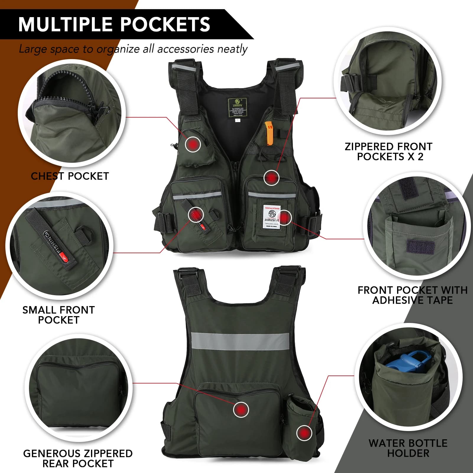 Gilet de sauvetage professionnel pêche mer 2023 - Veste flottante étanche réglable avec poches multiples