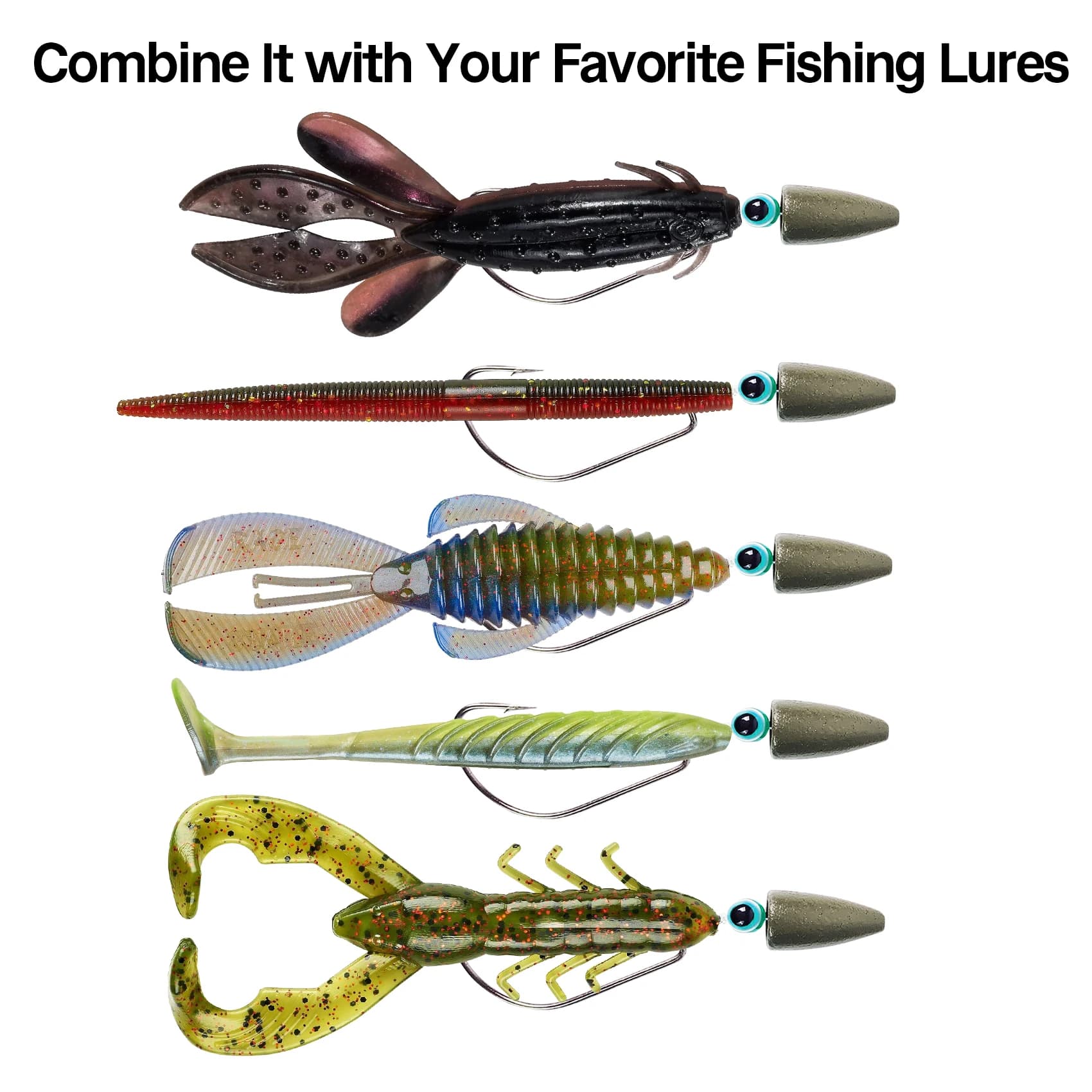 Set de 5 Texas Rigs pré-montés Eupheng pour pêche du black bass - hameçons et plombs inclus