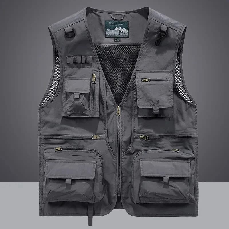 Veste sans manches pêche et randonnée été homme 7XL avec 14 poches cargo et mesh respirant