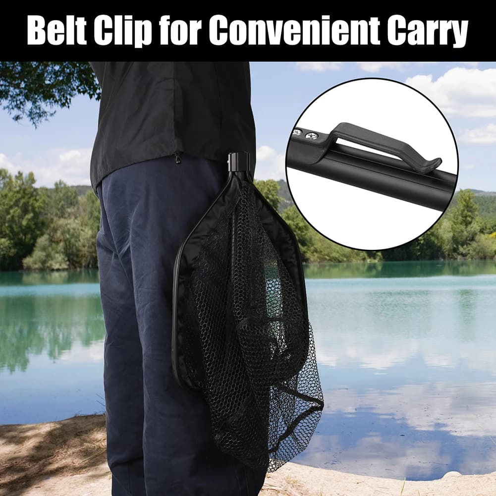 Filet de pêche flottant pliable avec perche télescopique pour eau douce et mer capture facile sans blessure