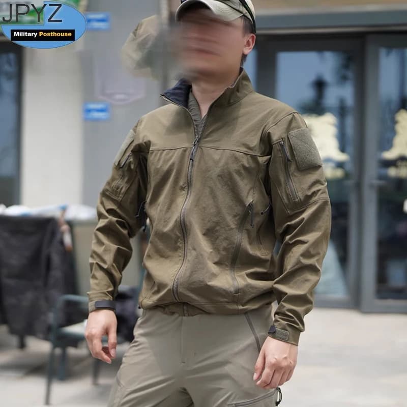 Veste tactique crocodile vert nylon - Softshell pêche 4 côtés élastique - Coupe-vent respirant randonnée