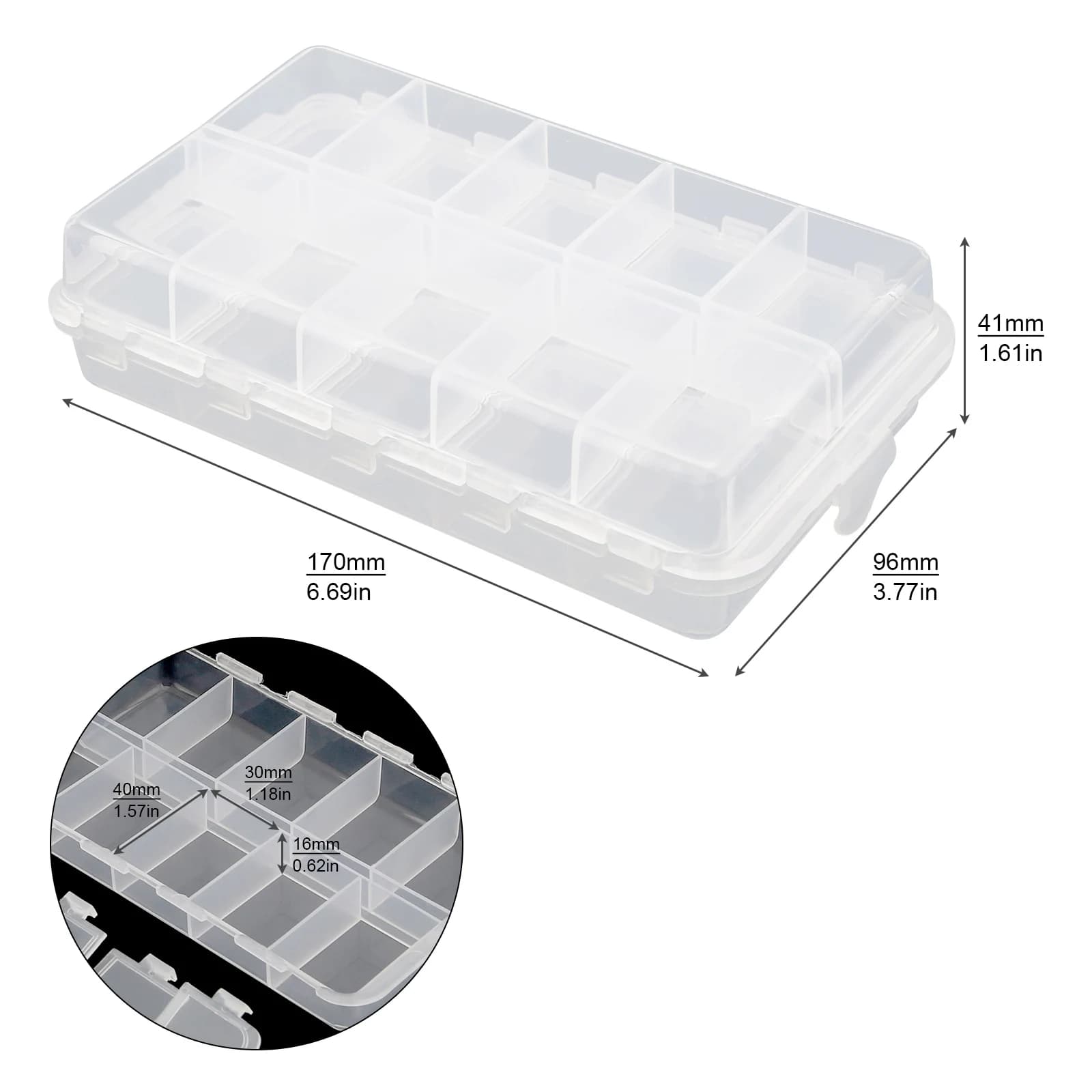 Boîte de pêche transparente 20 compartiments - Coffret rangement leurres et appâts 16.5x10x4cm