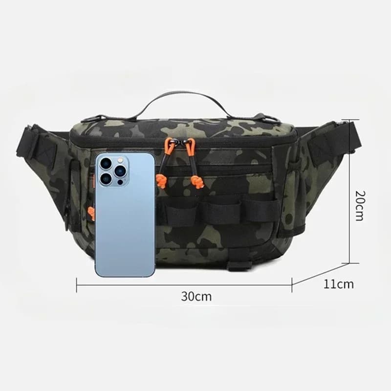Sac banane pêche tactique étanche avec poches MOLLE pour leurres et accessoires de pêche sportive