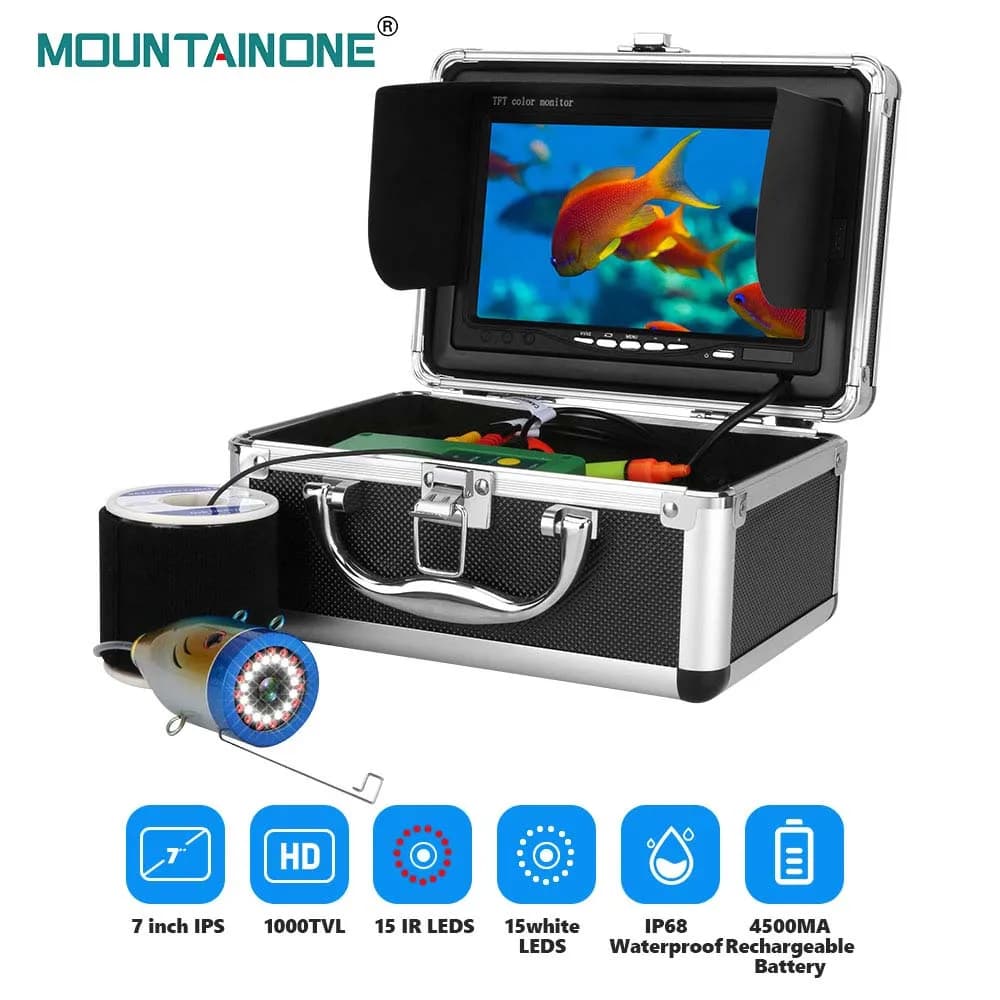 Caméra sous-marine Fish Finder 7 pouces 30 LEDs IP68 pour pêche glace mer rivière 15-50m