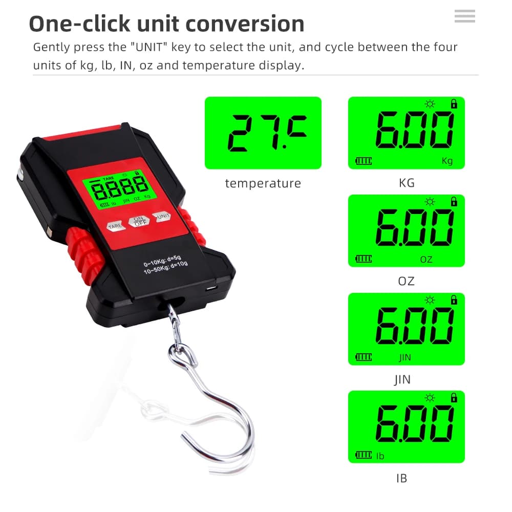 Pèse-bagages digital étanche 50kg JUANJUAN - Balance suspendue portable 5g de précision pour pêche et voyage