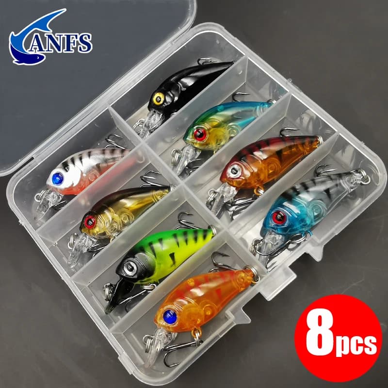 Kit de 8 leurres souples crankbait minnow pour pêche en surface, appâts artificiels flottants
