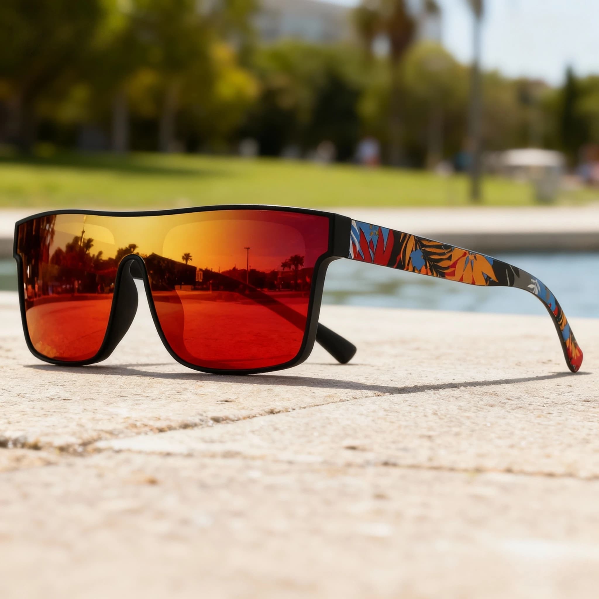 Lunettes de sport colorées 3 pièces UV400 - Verre unique, branches design pour vélo, randonnée, plage
