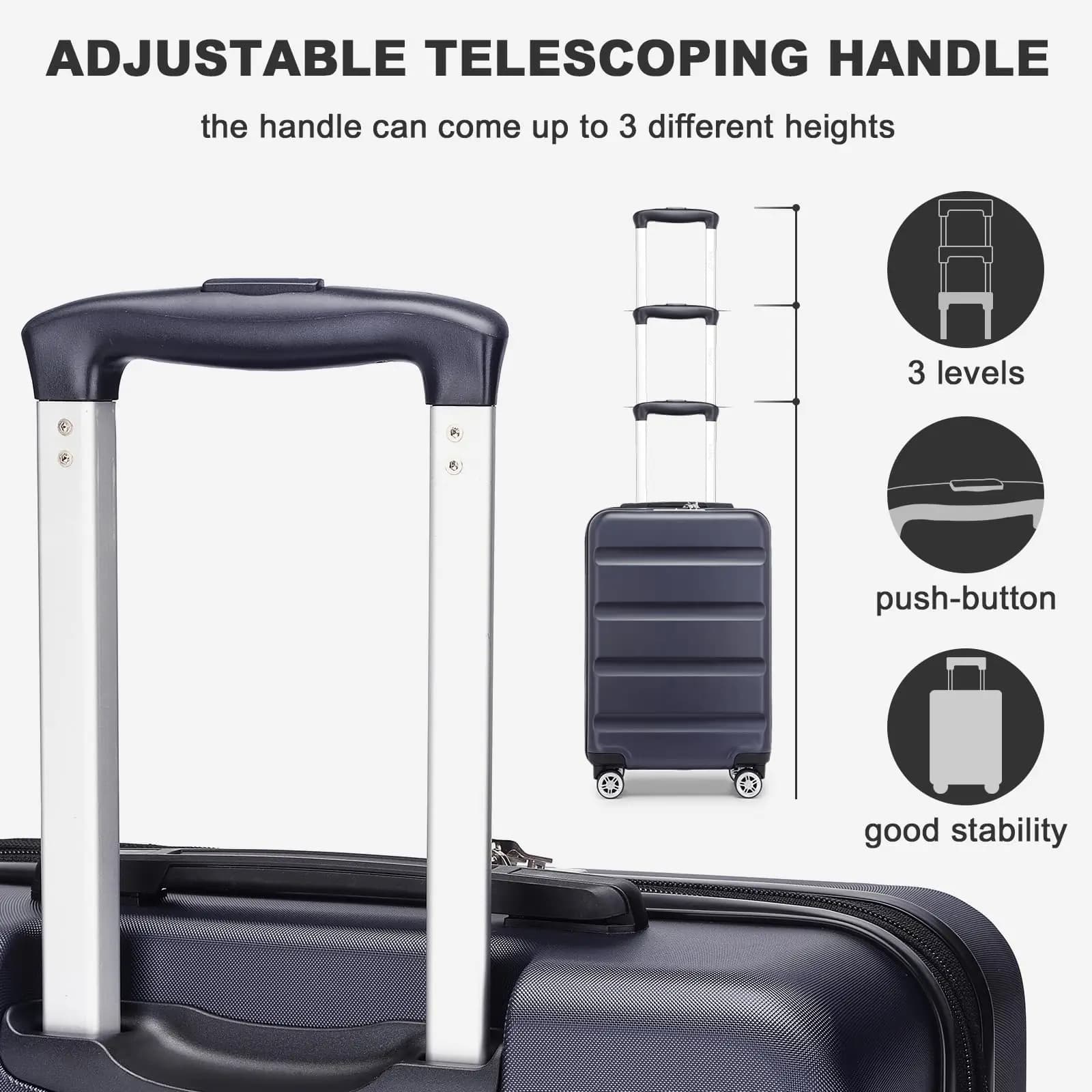 Valise cabine rigide KONO 4 roues multidirectionnelles avec serrure TSA 55cm 65cm 75cm bagage à main léger