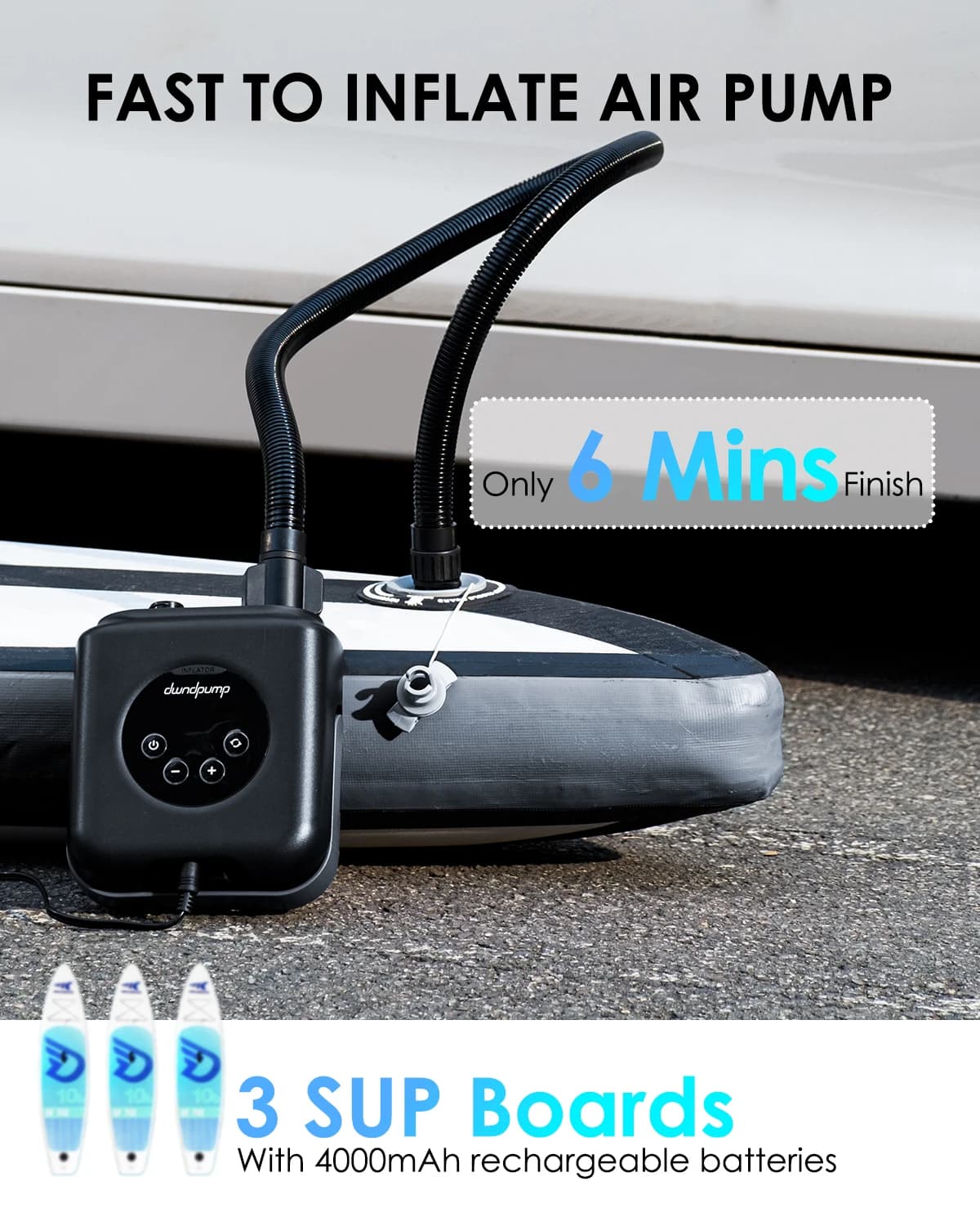 Pompe électrique SUP 20PSI pour paddle gonflable, kayak, bateau PVC, matelas et tentes - Pompe haute pression rapide