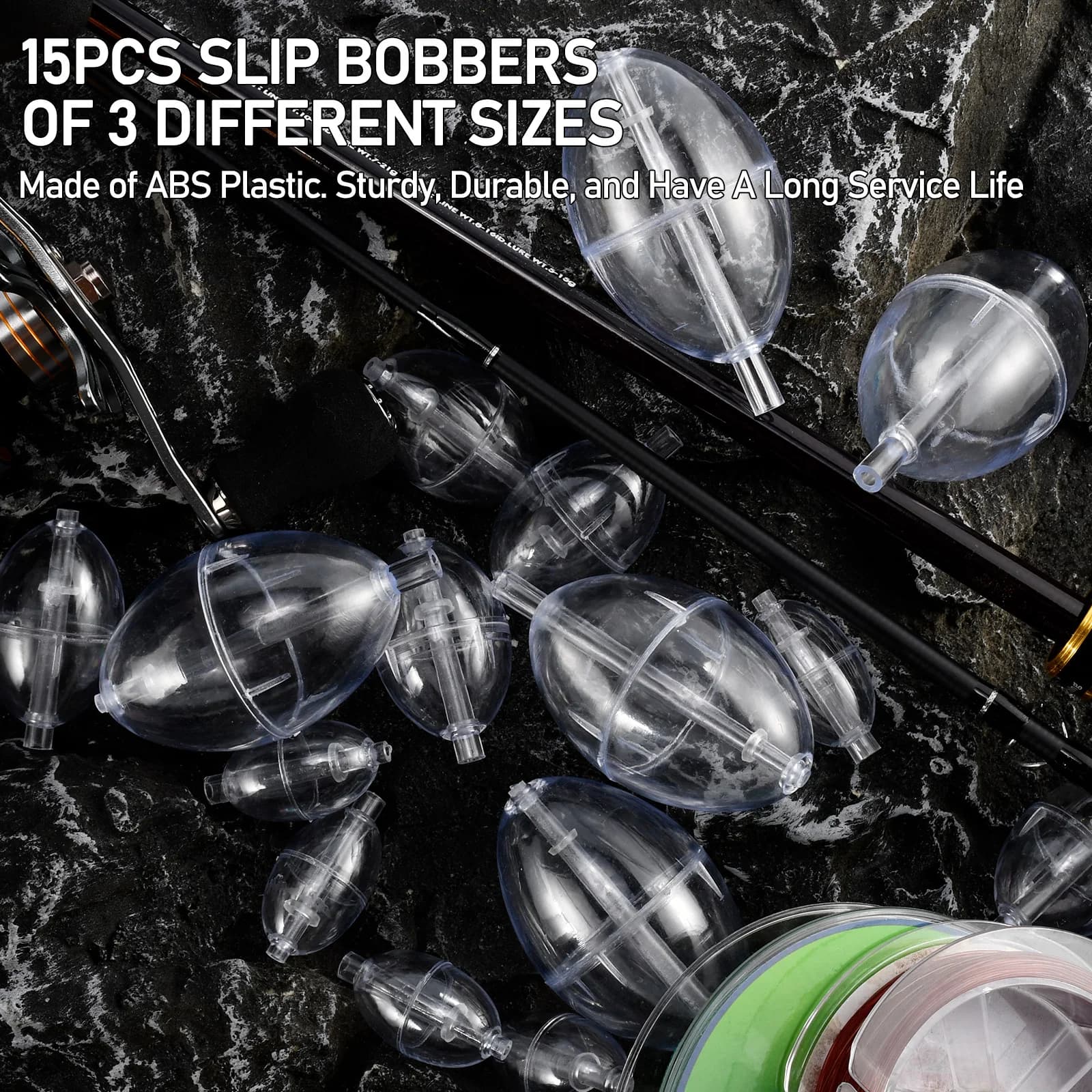 5 flotteurs coulissants transparents ovales pour pêche en surface, indicateur de touches en PVC résistant