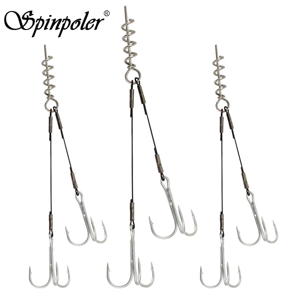 Montage brochet hameçons doubles triples vis sans fin pour leurres souples pêche carnassiers
