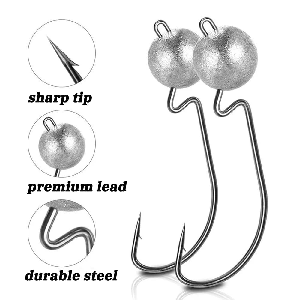 Hameçons plombés 3.5g à 14g pour pêche au leurre souple angle offset pointe barbelée