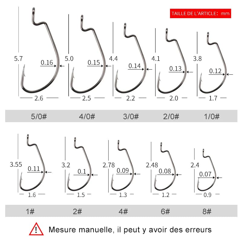 Hameçons souples MEREDITH 50 pièces - Hameçons carbone pour vers souples et leurres jerkbait