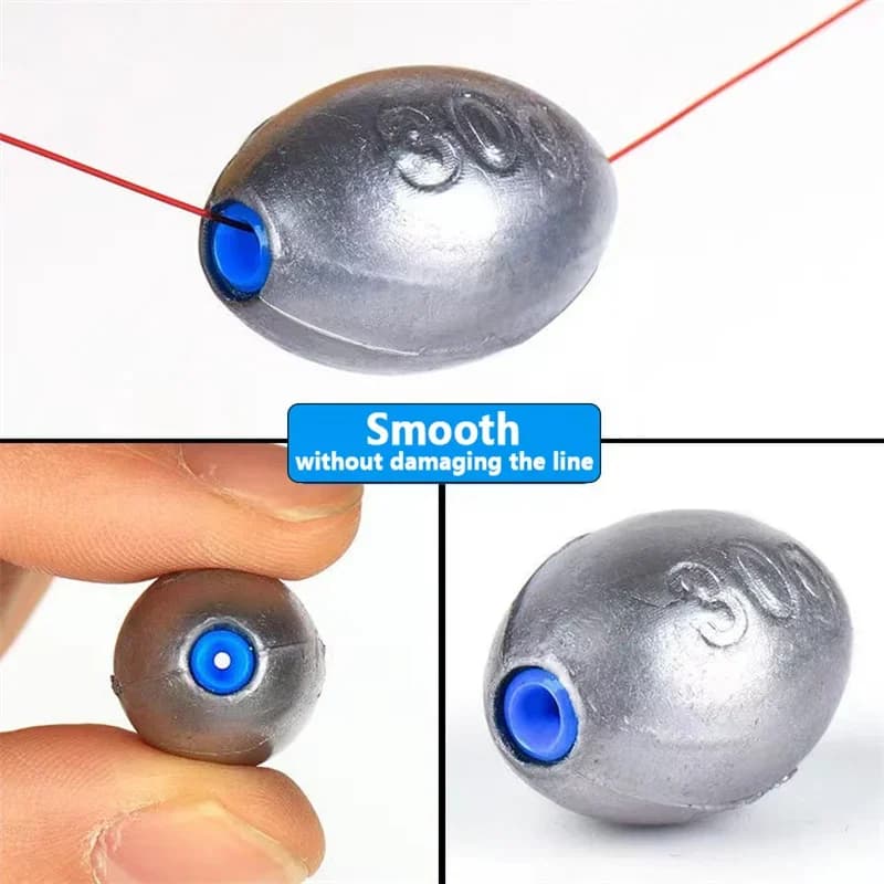 10 plombs oliviers creux avec bouchon plastique - poids de pêche 10 à 60g pour montages coulissants