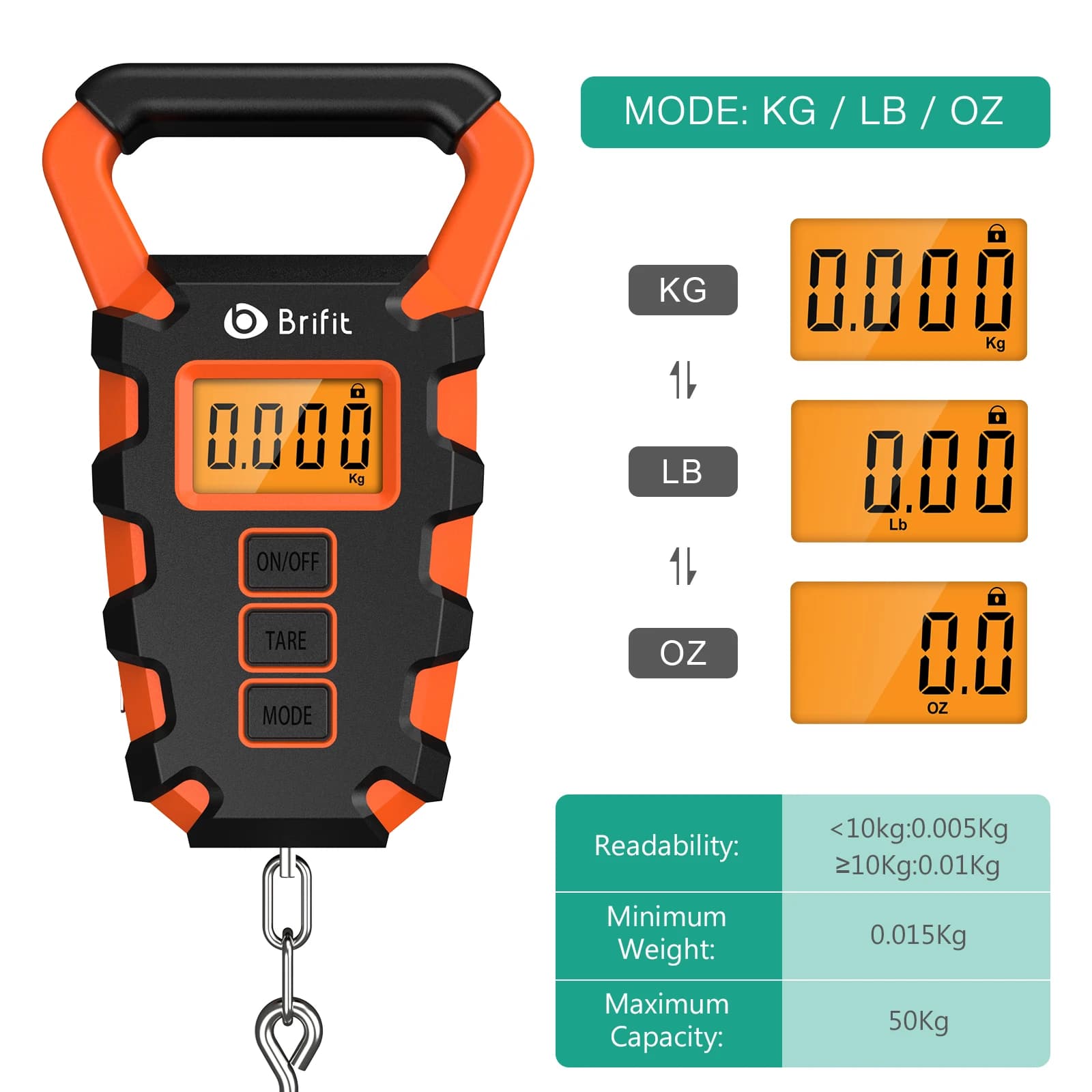 Balance digitale 50kg/10g étanche avec pince - Règle intégrée pour mesurer et peser poissons précisément