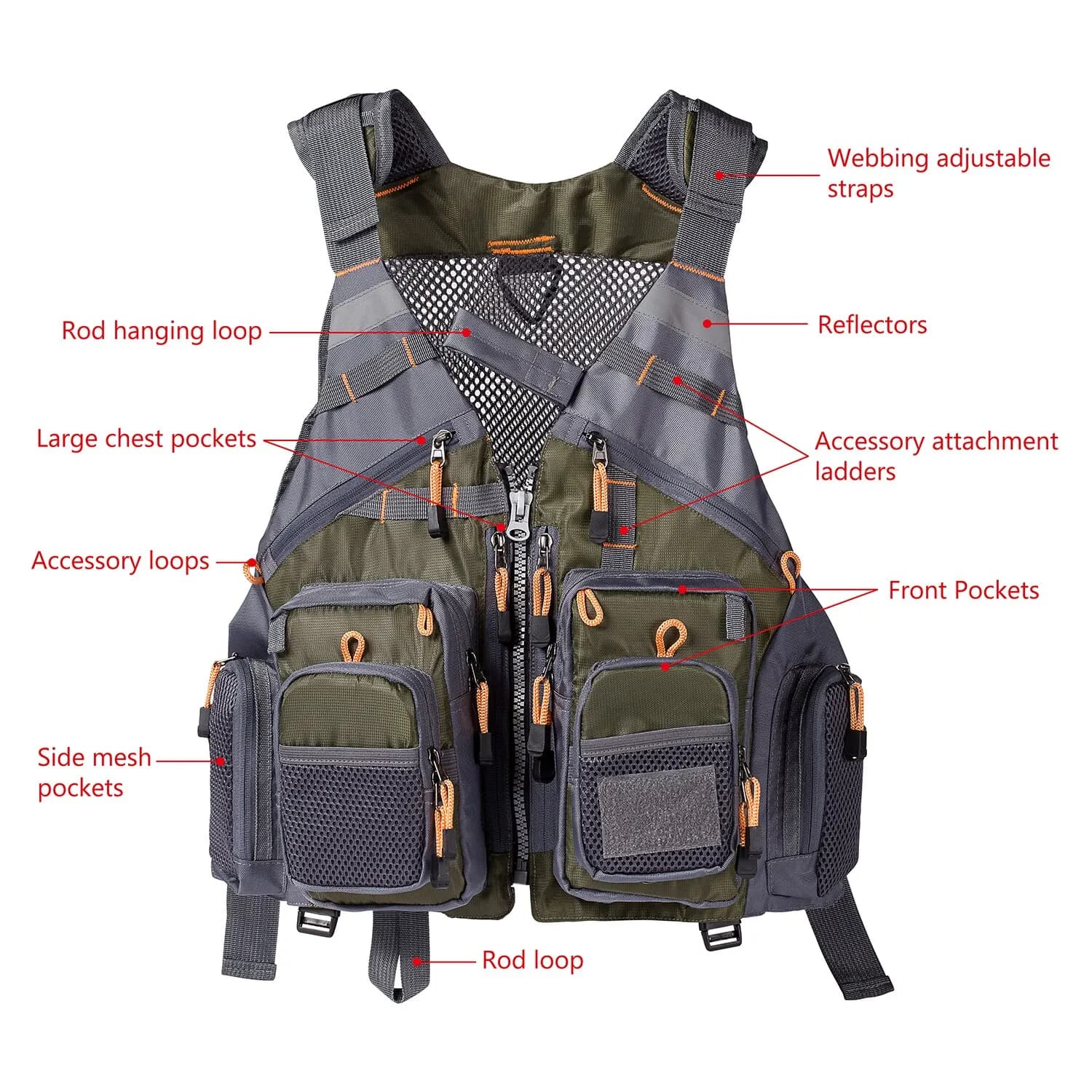 Veste de pêche respirante réglable pour la pêche à la mouche, la nage et les sports outdoor