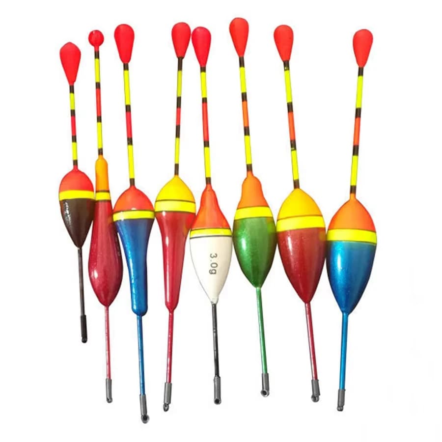Lot de 10 flotteurs de pêche promotionnel, mix tailles et couleurs, en mousse, pour accessoires et