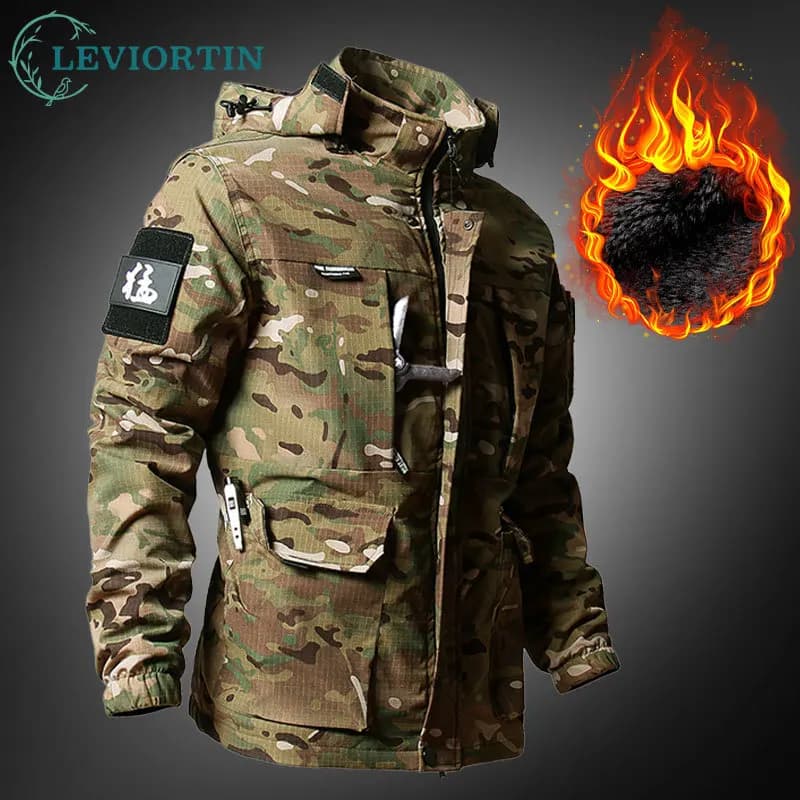 Veste tactique hiver doublée polaire - Vêtement de pêche hivernale camouflage épais et chaud