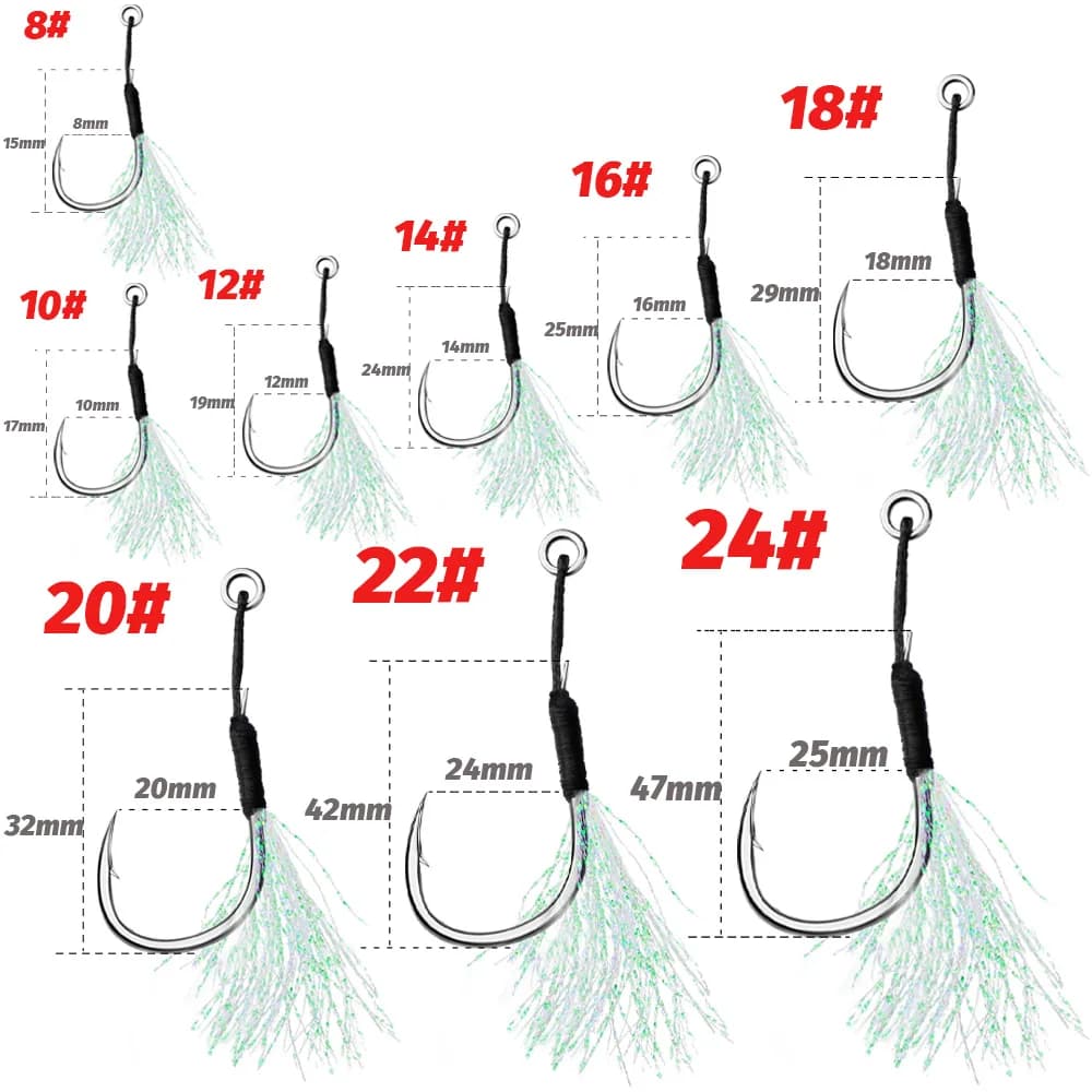 Hameçons assist plumes Sharp pour jigging et casting - acier haute teneur en carbone avec barbelures angulaires