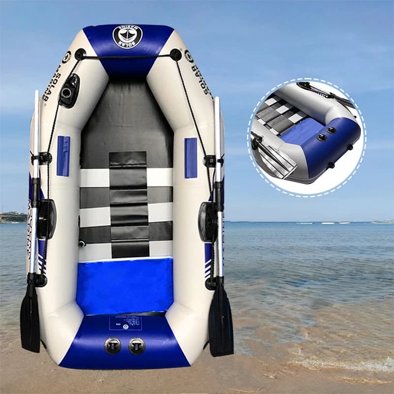 Bateau à rames gonflable solaire B175-1 PVC - Canoë pêche 1 personne 175cm avec plancher bois