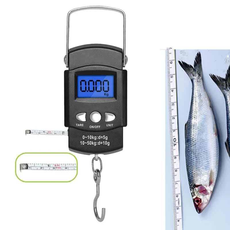 Balance pêche inox 110lb/50kg digitale - Pèse-poisson électronique crochet avec mètre ruban intégré
