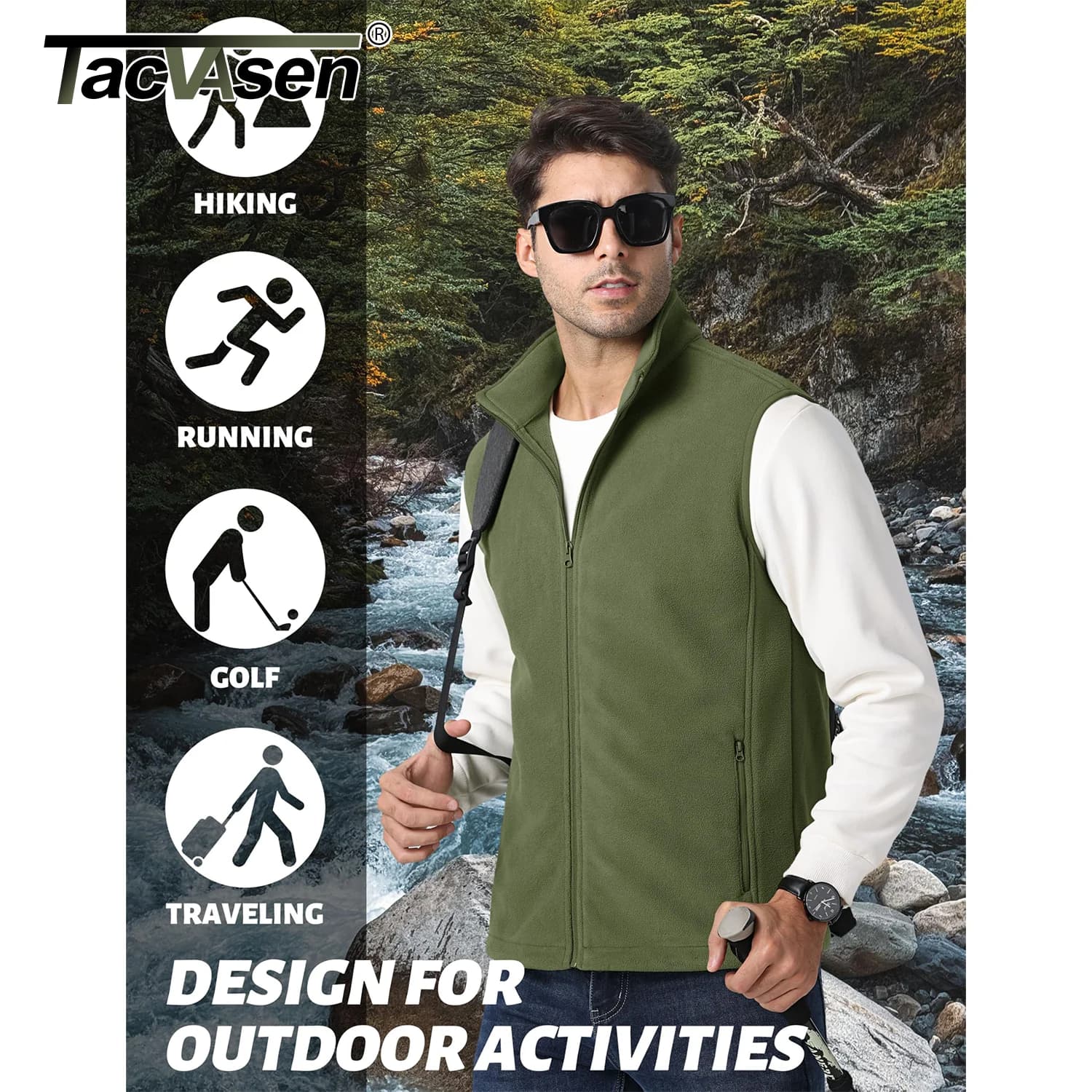 Gilet sans manches homme pour pêche et randonnée printemps automne TACVASEN