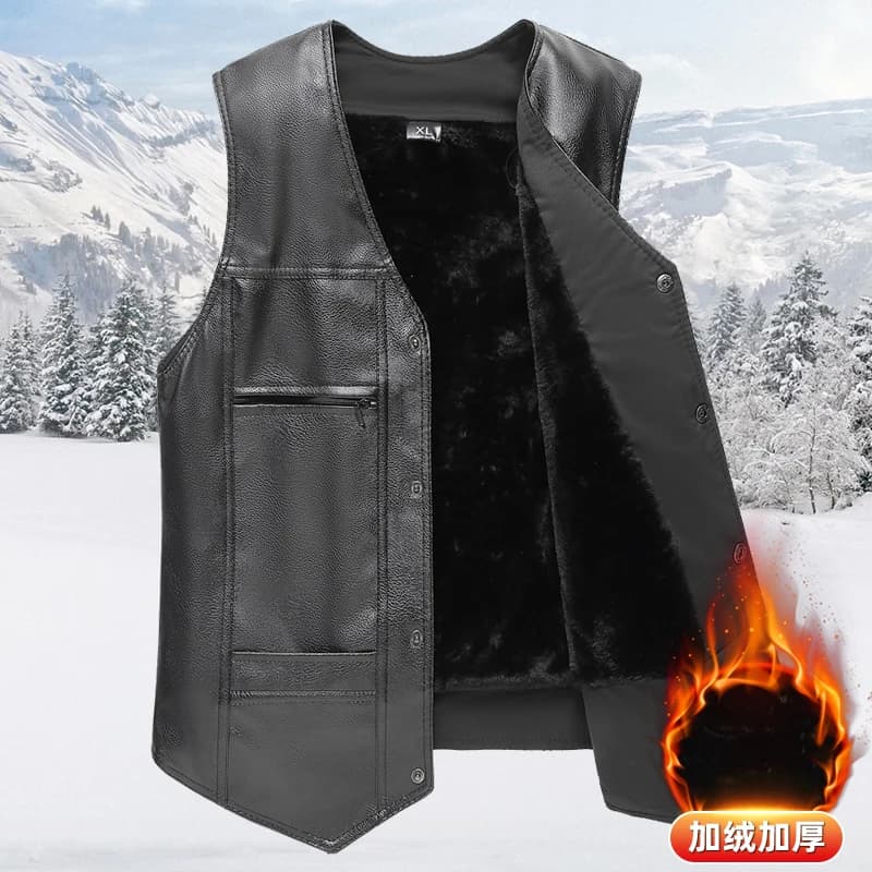 Gilet chaud épais polaire cuir hiver 2025 pêche V-neck simple bouton décontracté vêtement extérieur homme