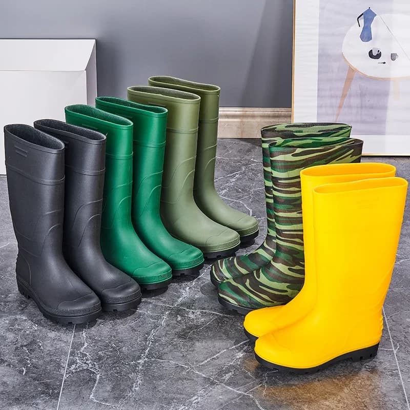 Bottes de pluie mi-hautes homme polaire imperméables PVC antidérapantes été couleur unie