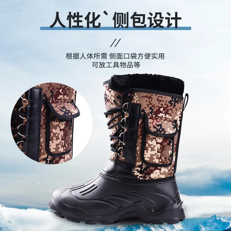 Bottes de pêche sur glace imperméables antidérapantes avec doublure polaire épaisse pour hiver