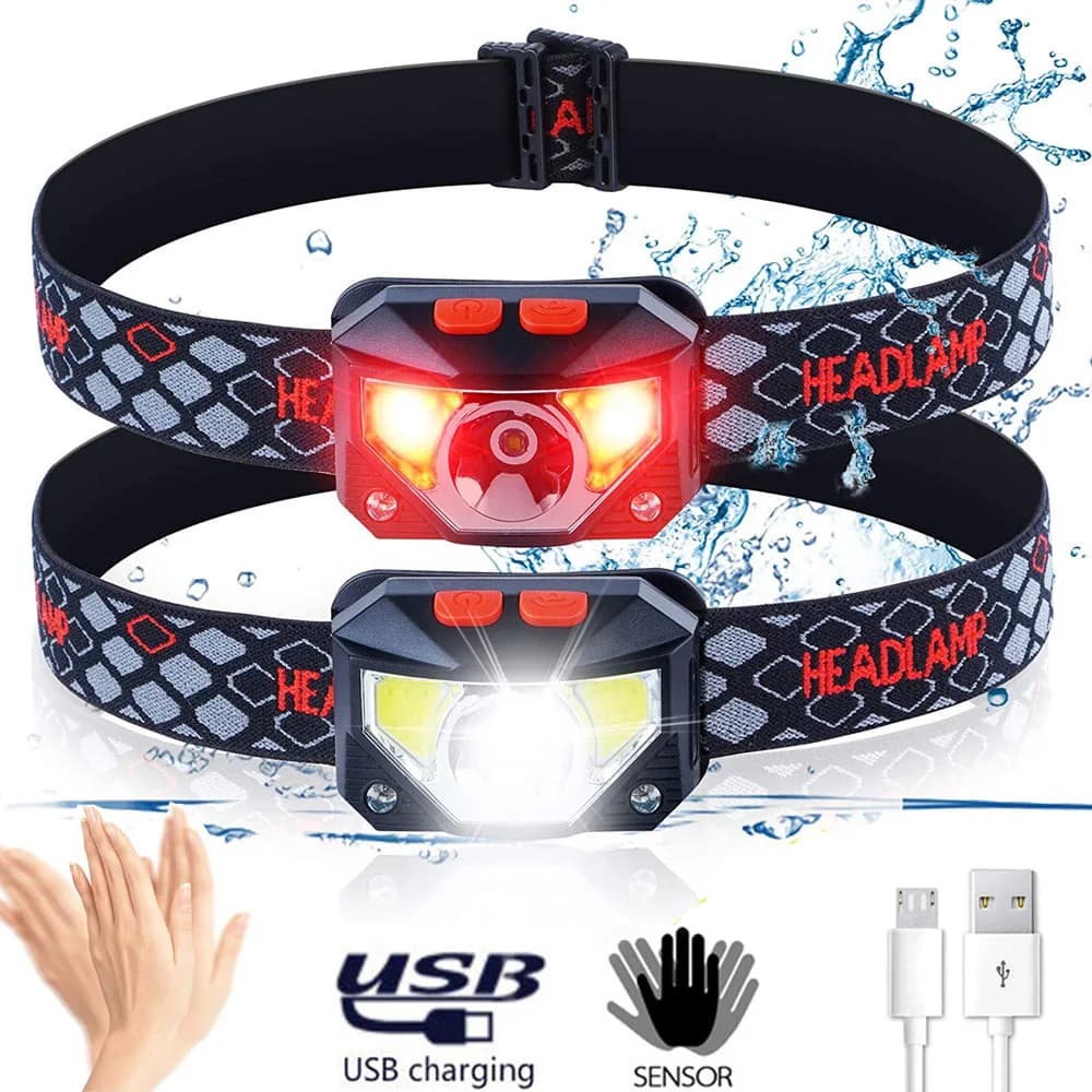 Lampe frontale LED 8 modes détection mouvement pêche puissante frontale COB lampe torche mains libres