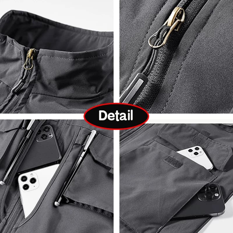 Veste de pêche sans manches homme été multi-poches respirante col montant zippée extérieur
