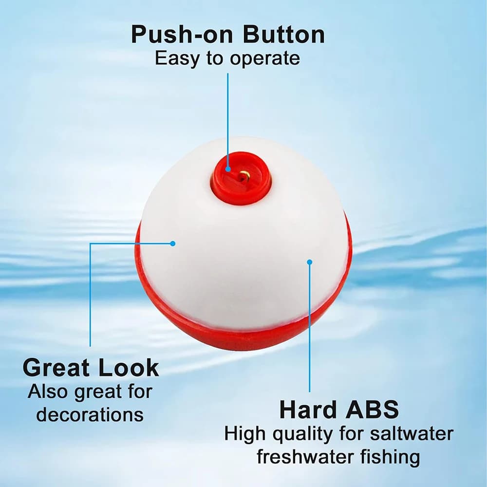 10 flotteurs coulissants ABS rouge/blanc - Bouchons pêche ronds avec bouton poussoir