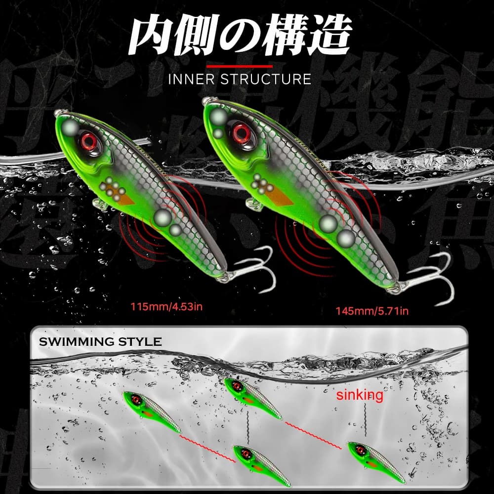 Leurre de pêche Jerkbait Hunthouse 115mm à 145mm, appât crayon à son fort et coulée lente