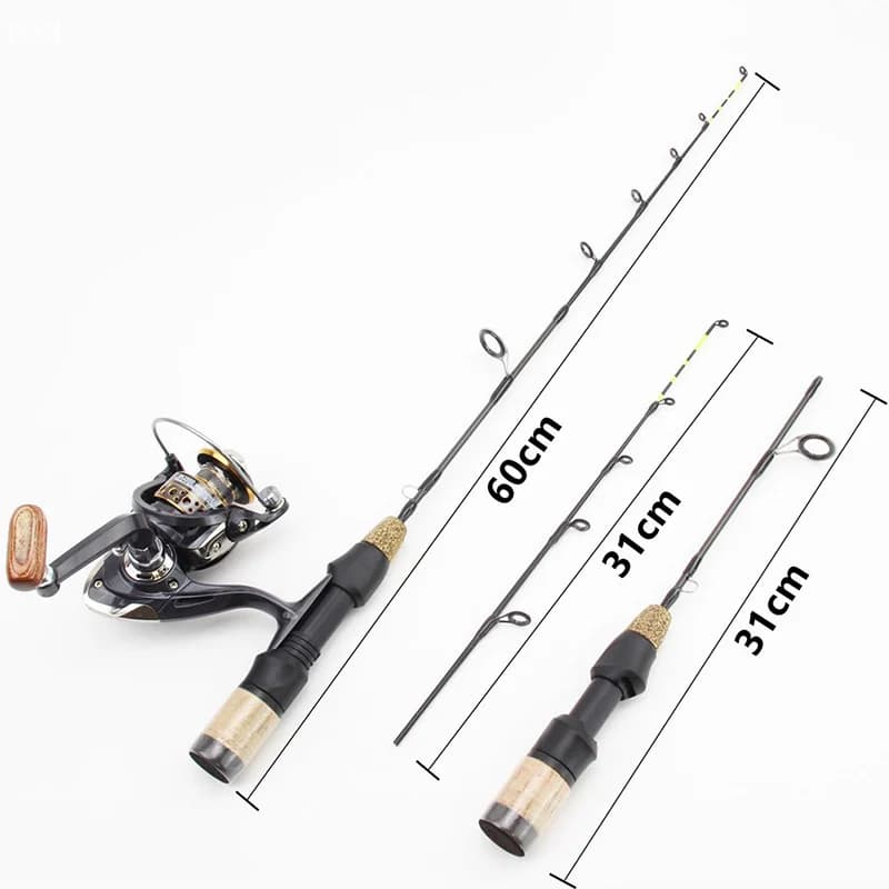 Canne à pêche glace portable 60cm 2 brins carbone léger pour carpe et truite en rivière étang