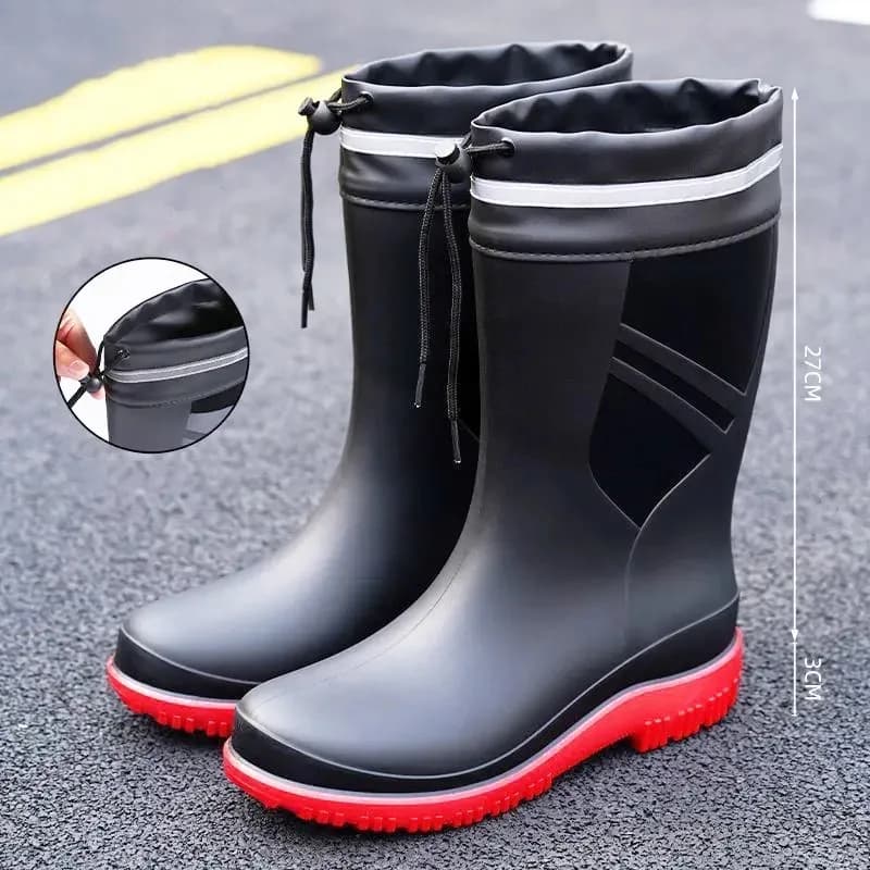 Bottes de pêche homme mi-mollet mode - Bottes extérieur caoutchouc antidérapantes imperméables