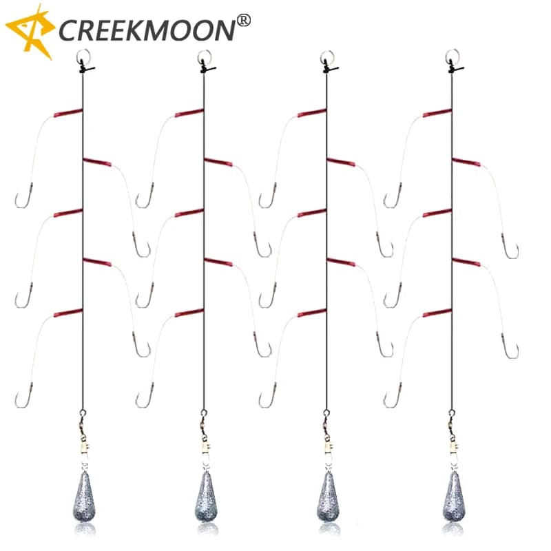 5 ensembles montages pêche avec hameçons acier carbone - Plombs de 3# à 13# pour mer