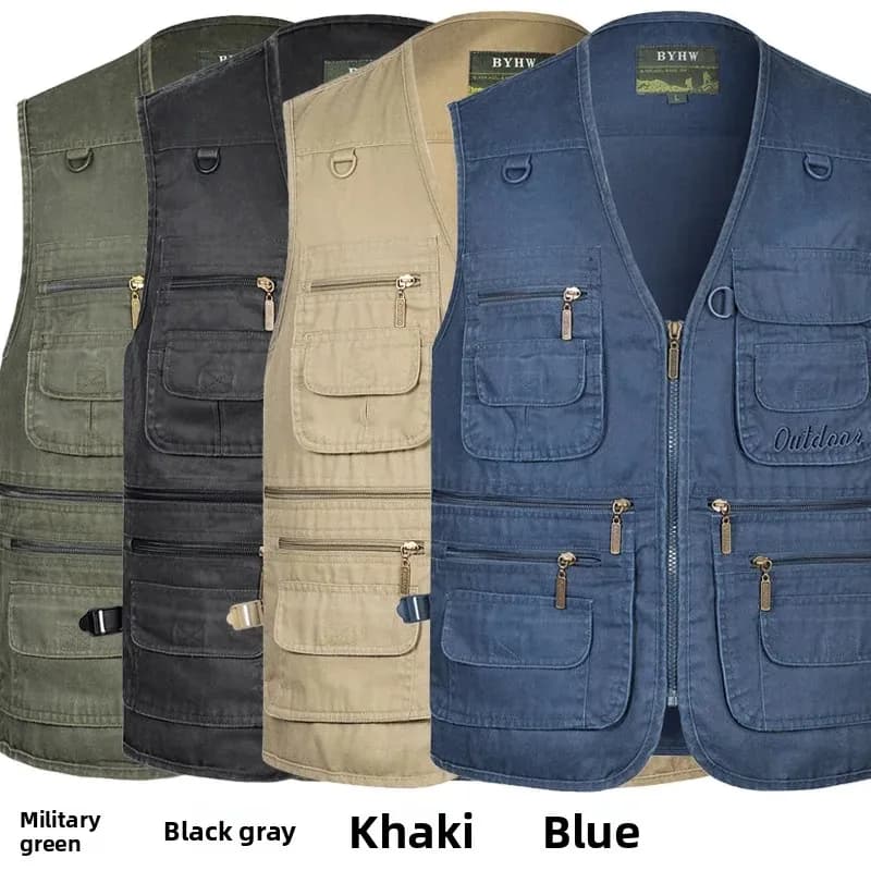 Veste de pêche multi-poches homme printemps automne pour équipement photo extérieur grande taille
