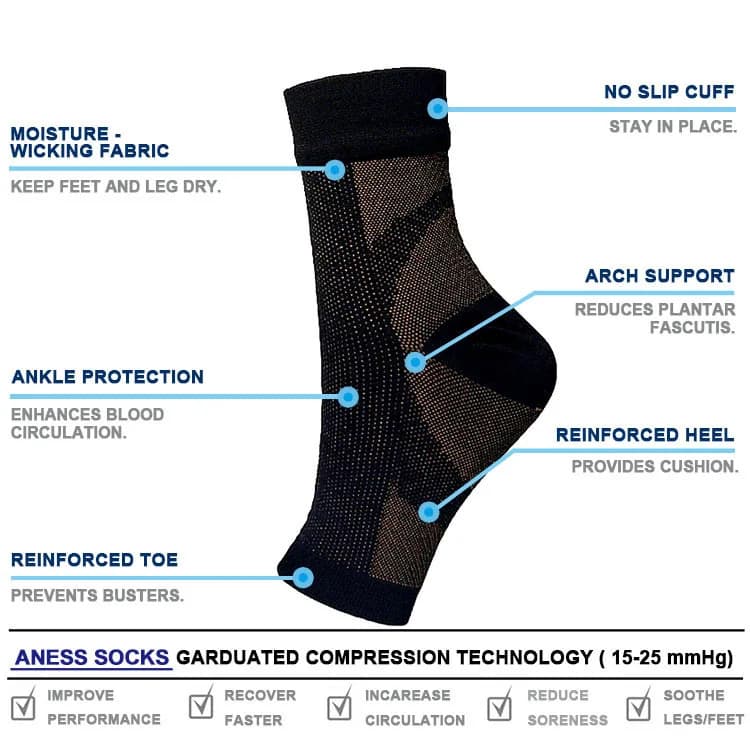 Chaussettes compression soulagement douleurs neuropathie - Soutien cheville fasciite plantaire pêche