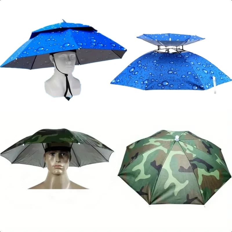 Casquette parapluie pêche pliable imperméable double couche UV pour protection maximale tête