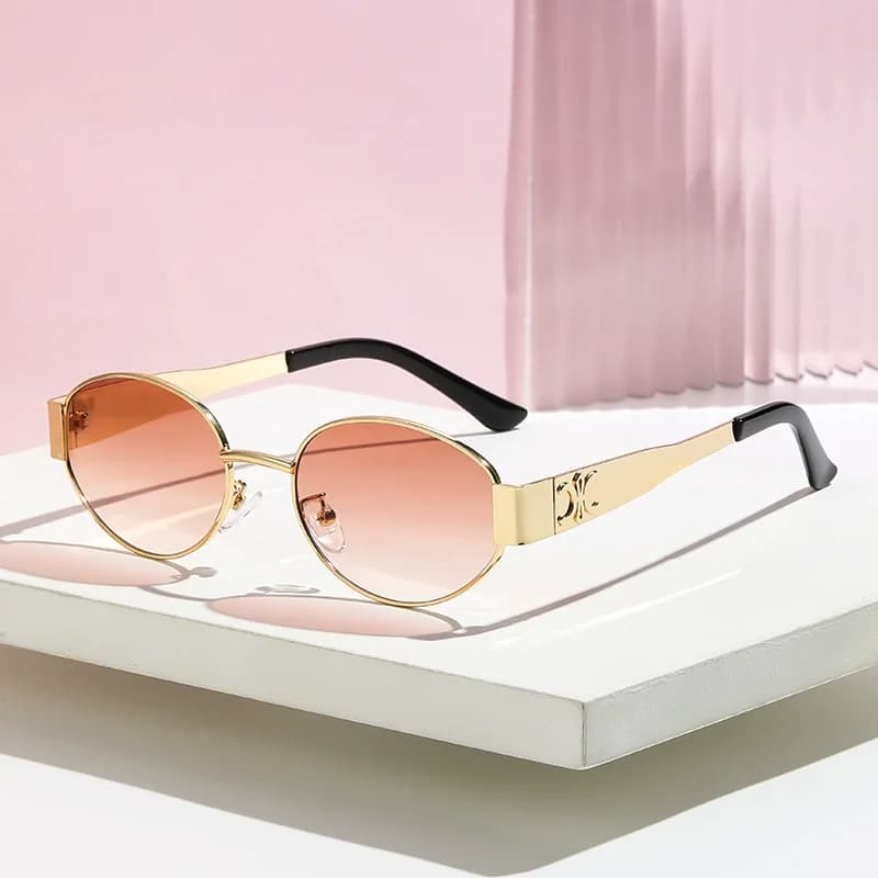 Lunettes de soleil designer ovales métal doré - Style rétro glamour pour pêcheurs élégants hommes et femmes