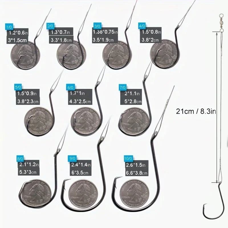 25 hameçons circle saltwater avec bas de ligne acier - Pour silure et bars taille 10/0 à 1/0