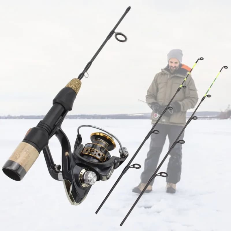 Set pêche glace hiver canne 60cm 2 pointes et moulinet combo carbone pour pêche sur glace