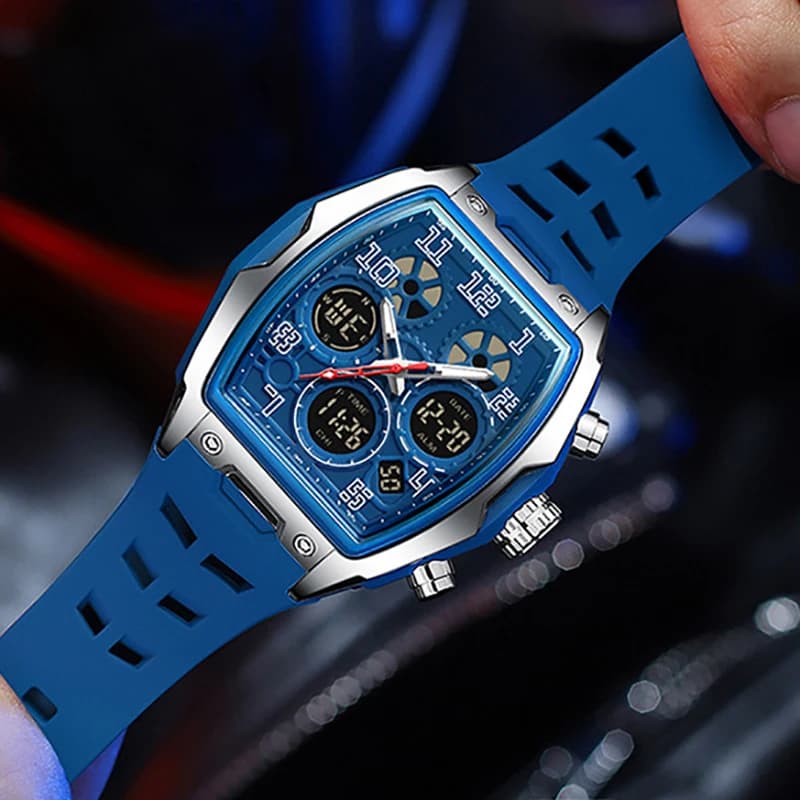 Montre homme double affichage digitale militaire luxe 2025 - Bracelet silicone sport étanche