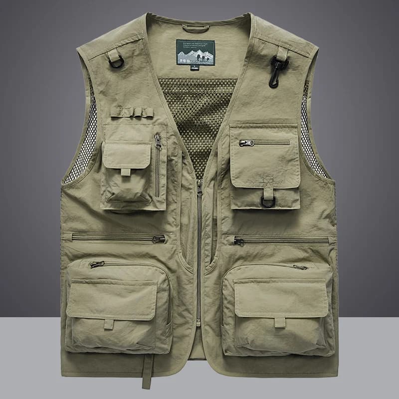 Veste sans manches pêche et randonnée été homme 7XL avec 14 poches cargo et mesh respirant