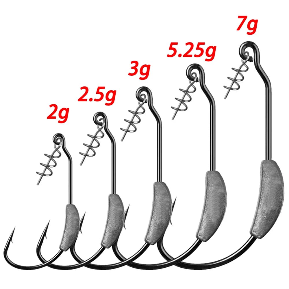 10 hameçons offset Jig Crank avec goupille ressort - Poids 2g à 7g pour montages Texas Rig
