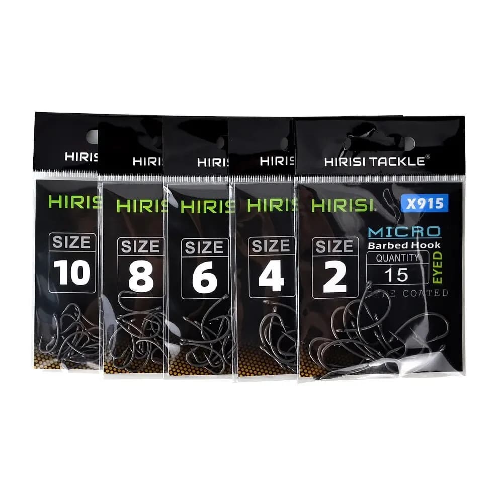 Hameçons carpe Hirisi X915 micro-barbe, acier haute teneur en carbone et revêtement PTFE, lot de 15