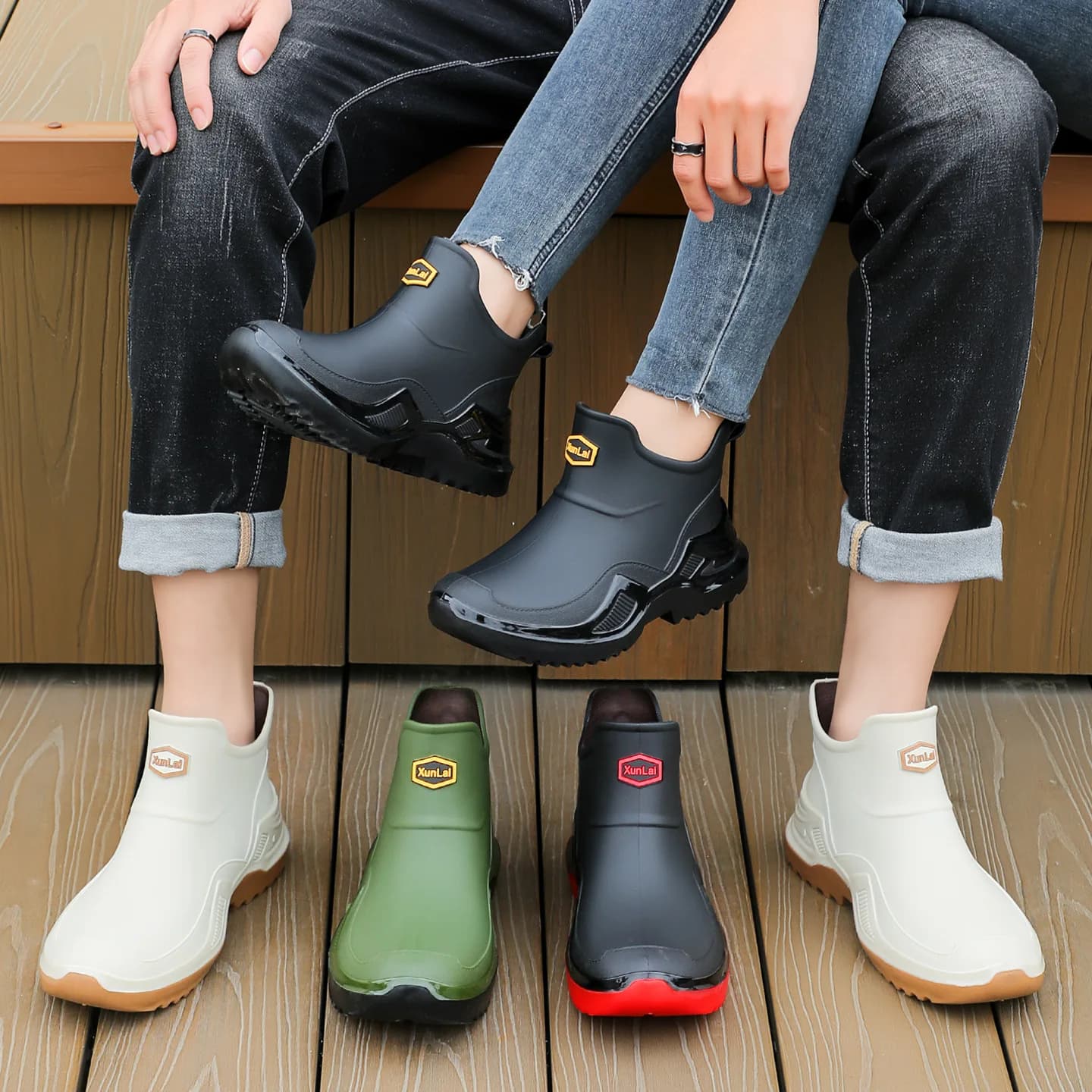 Bottes de pluie imperméables style britannique unisexes pour marche et pêche en eau peu profonde